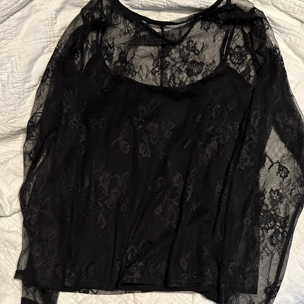 a new day Sheer Black Lace Blouse